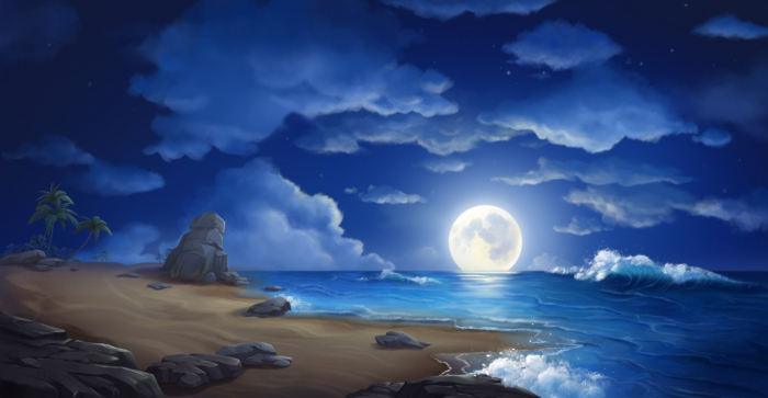 Tapet Premium Canvas - Abstract luna si malul marii [2]