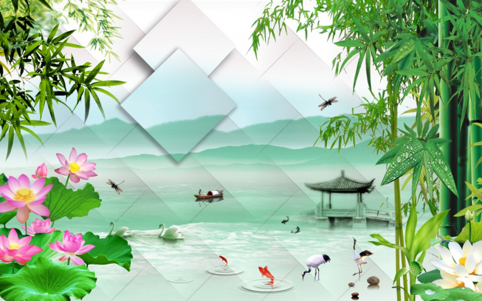 Tapet Premium Canvas - Abstract peisaj asiatic [2]