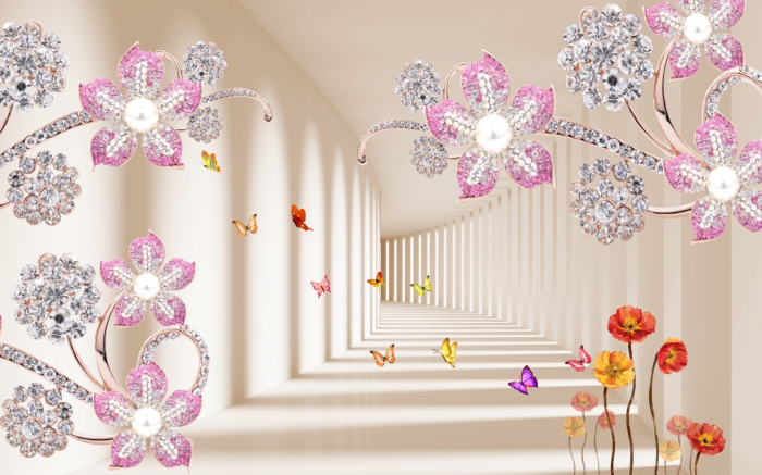 Tapet Premium Canvas - Abstract tunel cu flori colorate [2]