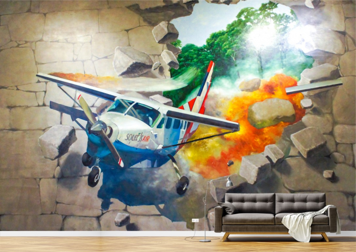 Tapet Premium Canvas - Avion trecand prind zid 3D [2]