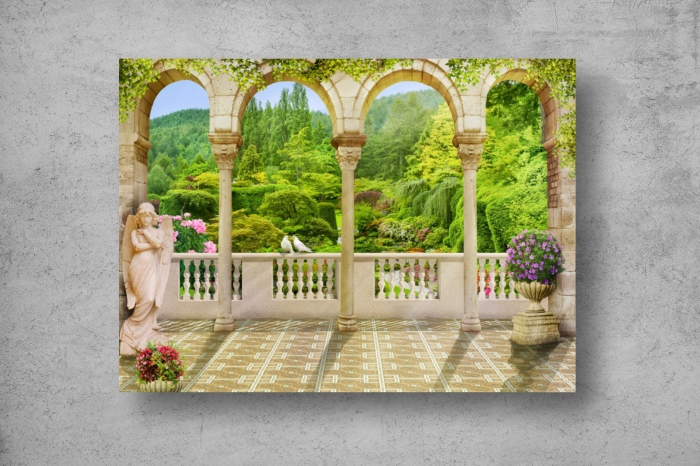 Tapet Premium Canvas - Balconul si padurea inverzita 3d abstract [2]