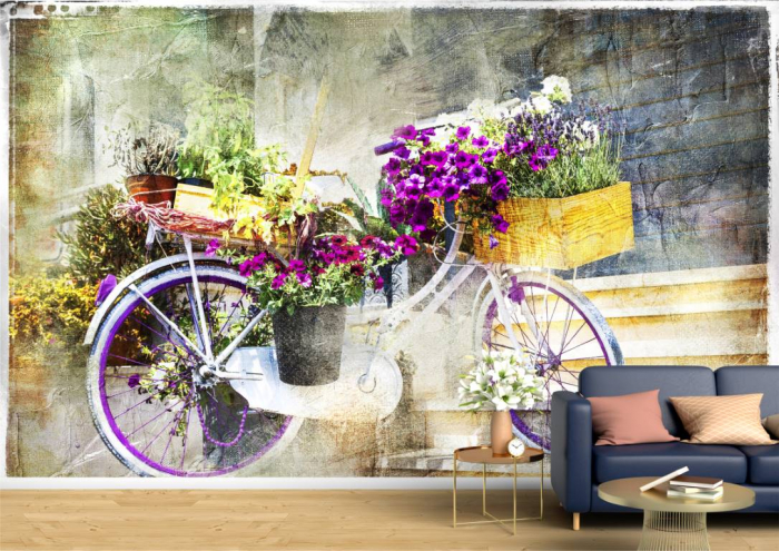 Tapet Premium Canvas - Bicicleta cu flori vintage [2]