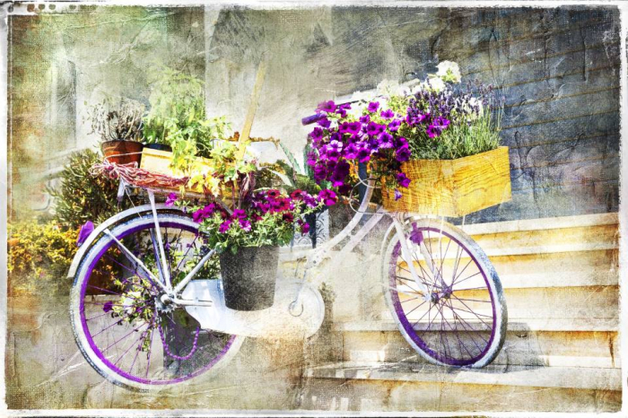Tapet Premium Canvas - Bicicleta cu flori vintage [1]
