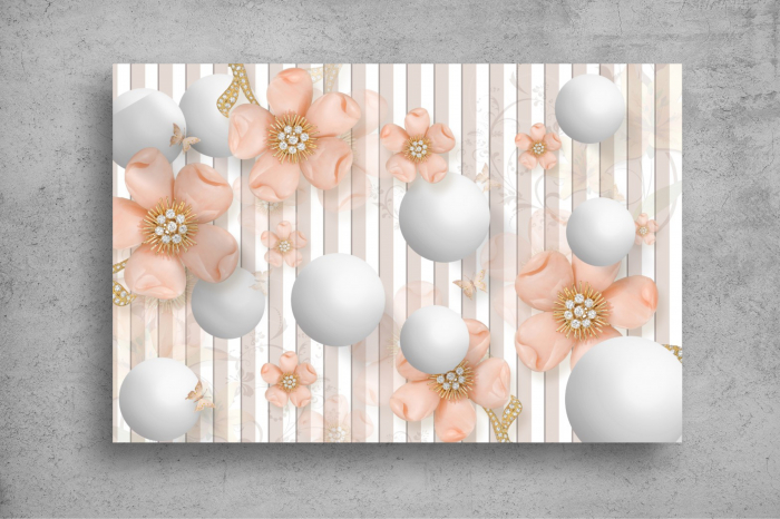 Tapet Premium Canvas - Bile si flori cu perle 3d abstract [2]