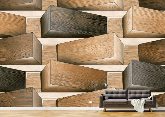Tapet Premium Canvas - Bucati de lemn 3D [3]