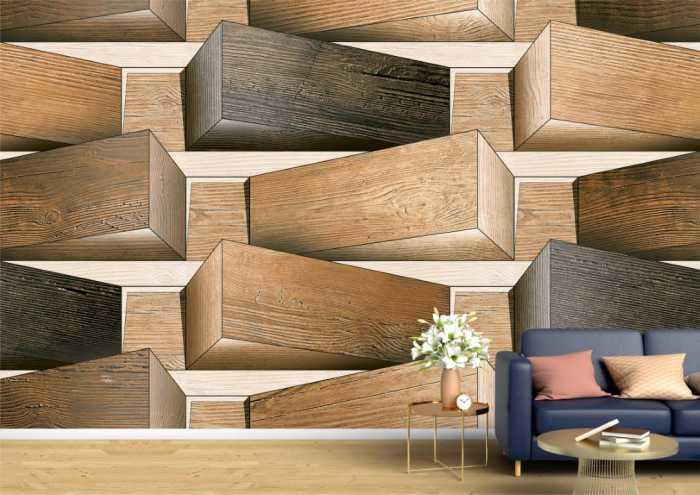 Tapet Premium Canvas - Bucati de lemn 3D [2]