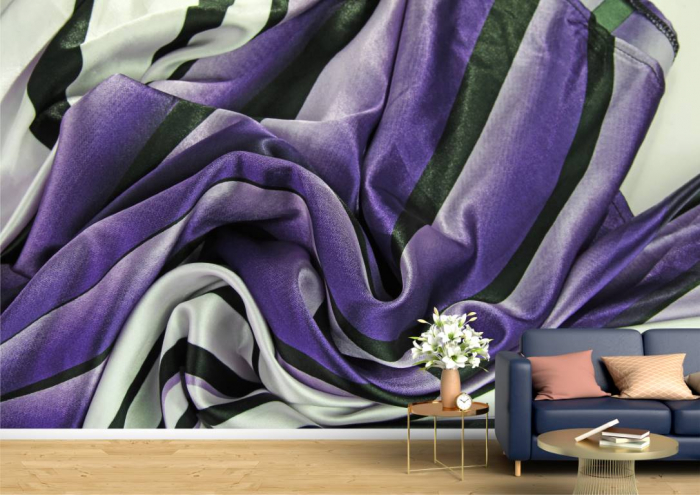 Tapet Premium Canvas - Bucati de material mov si albe [2]