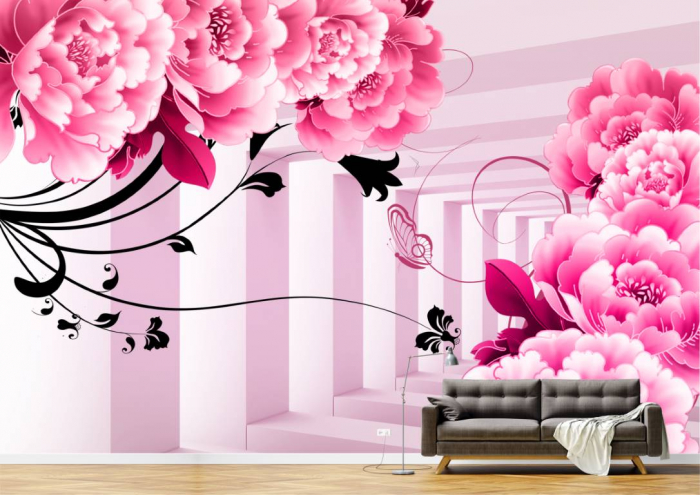 Tapet Premium Canvas - Bujori roz [2]