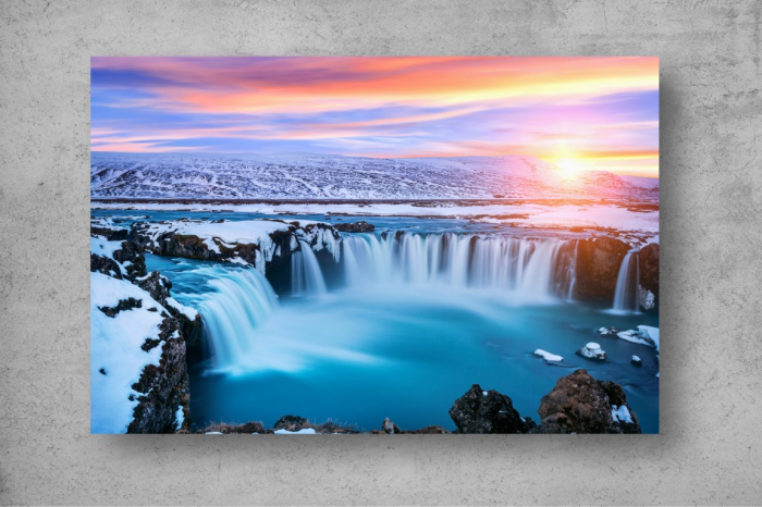 Tapet Premium Canvas - Cascada Godafoss din Islanda la apus [2]