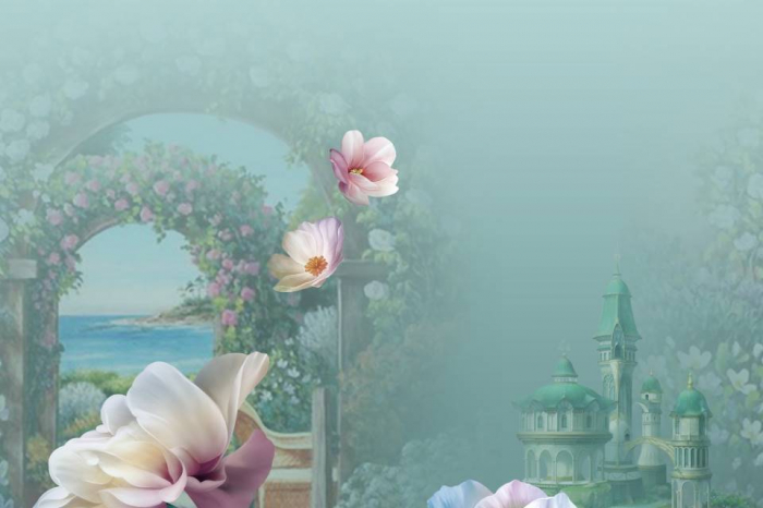 Tapet Premium Canvas - Castelul si florile roz [3]