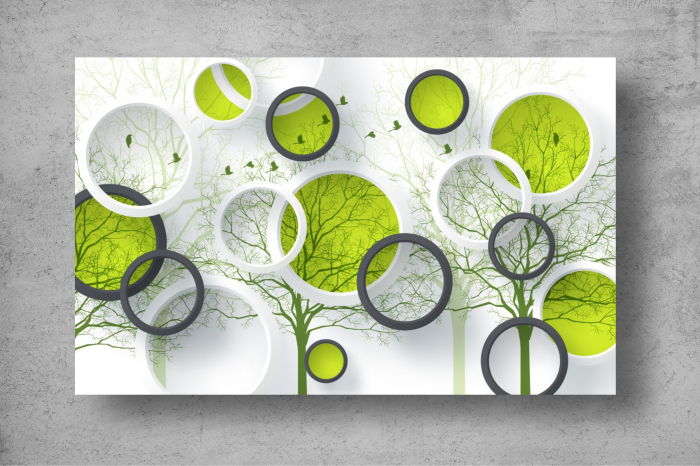 Tapet Premium Canvas - Cercuri colorate si pomi abstract 3d [2]