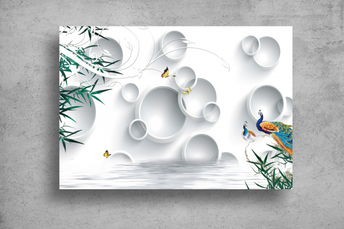 Tapet Premium Canvas - Cercuri fazani si fluturi abstract [2]