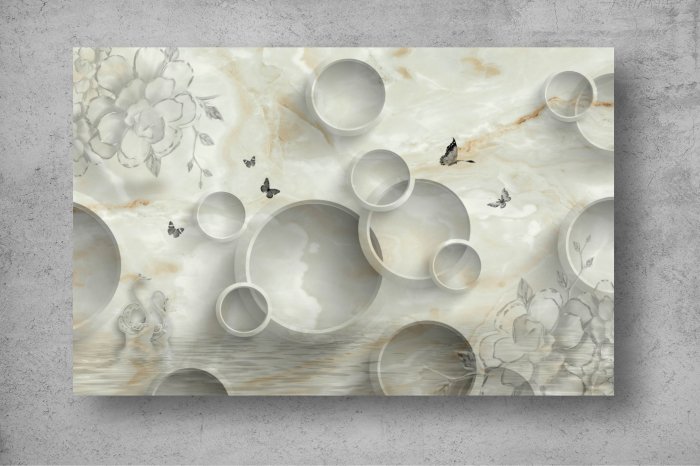 Tapet Premium Canvas - Cercuri fluturi si lebede abstract [2]