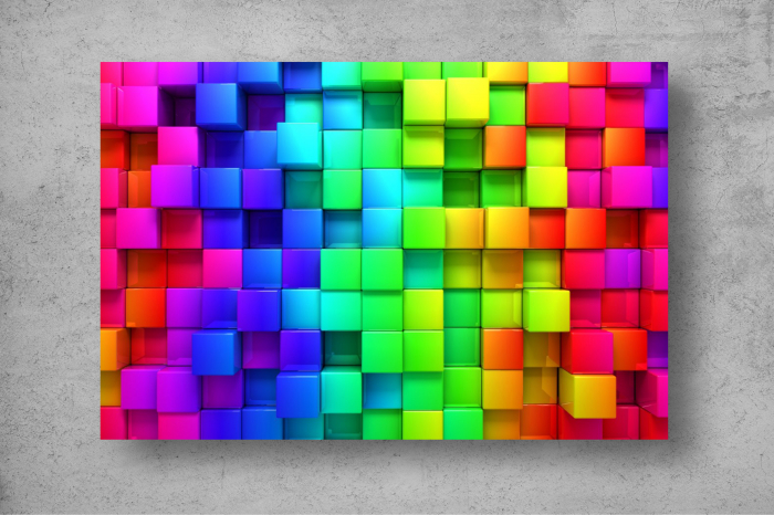 Tapet Premium Canvas - Curcubeul culorilor si cuburi abstract 3d [2]