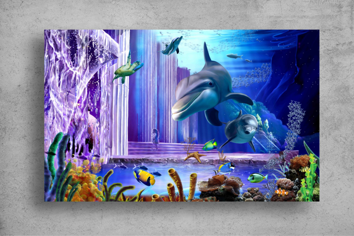 Tapet Premium Canvas - Delfinii si coloanele 3d abstract [2]