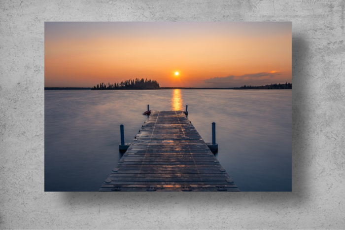 Tapet Premium Canvas - Digul din lemn la apusul soarelui langa lac [2]