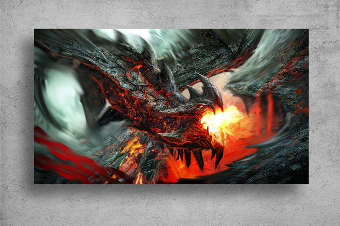 Tapet Premium Canvas - Dragonul si flacara abstract [2]