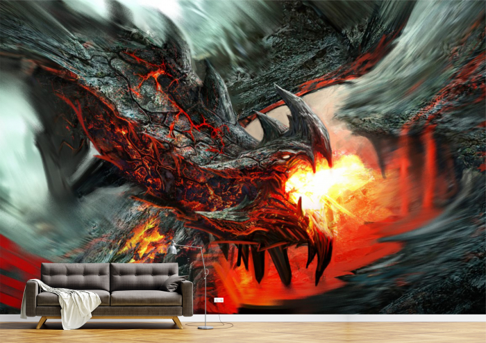 Tapet Premium Canvas - Dragonul si flacara abstract [1]