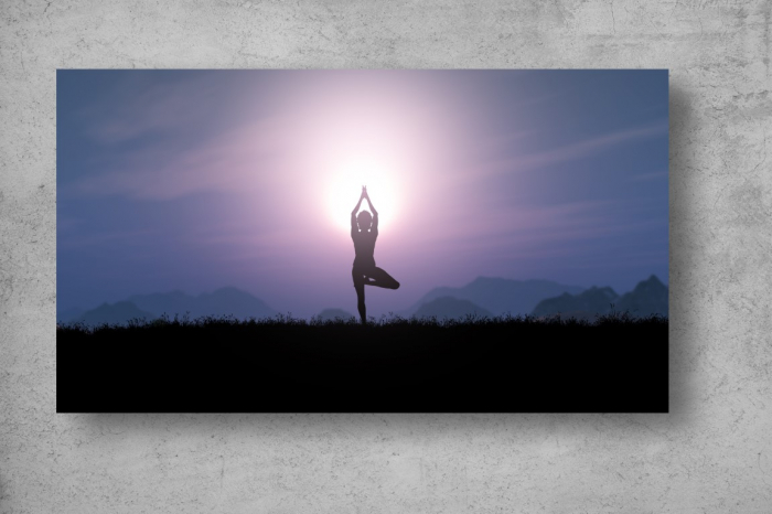 Tapet Premium Canvas - Femeie facand yoga la apus [2]