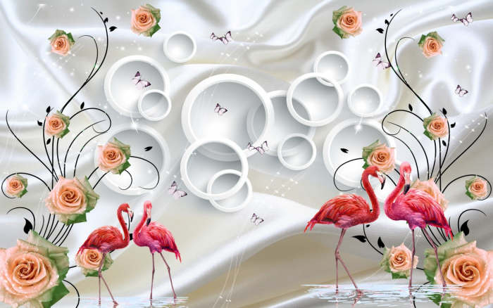 Tapet Premium Canvas - Flamingo roz in apa abstract [2]