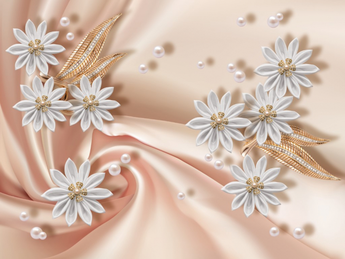 Tapet Premium Canvas - Flori albe pe fundal roz [2]