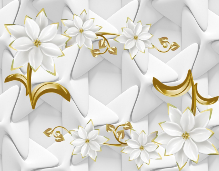Tapet Premium Canvas - Flori albe si aurii [2]