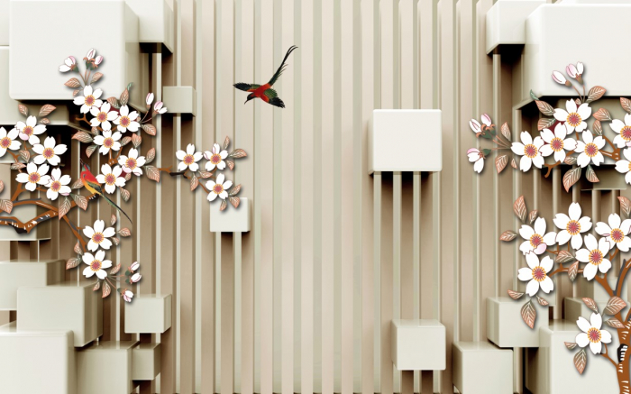 Tapet Premium Canvas - Flori albe si ramuri [2]