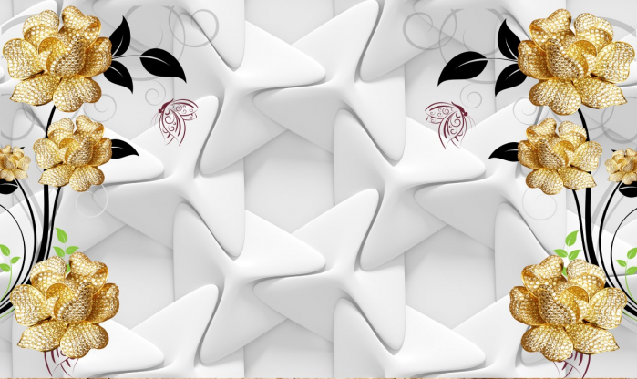 Tapet Premium Canvas - Flori aurii abstract [2]