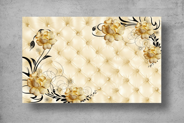 Tapet Premium Canvas - Flori aurii cu pietre pretioase 3d abstract [2]
