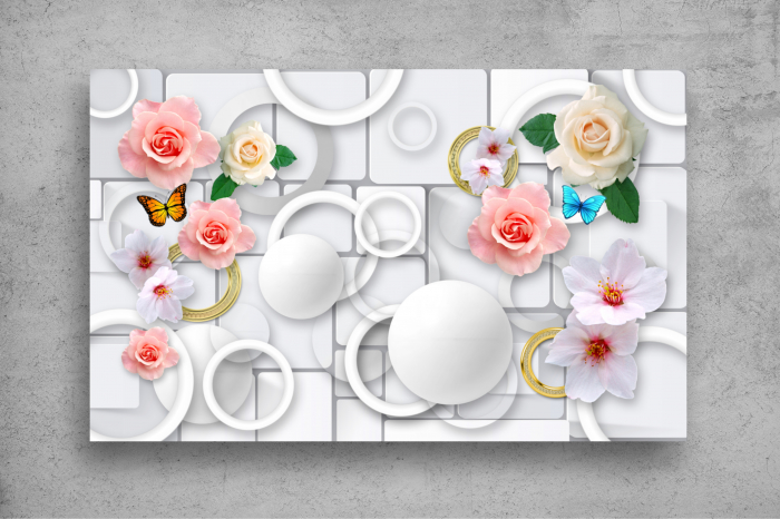 Tapet Premium Canvas - Flori colorate si cercurile 3d abstract [2]