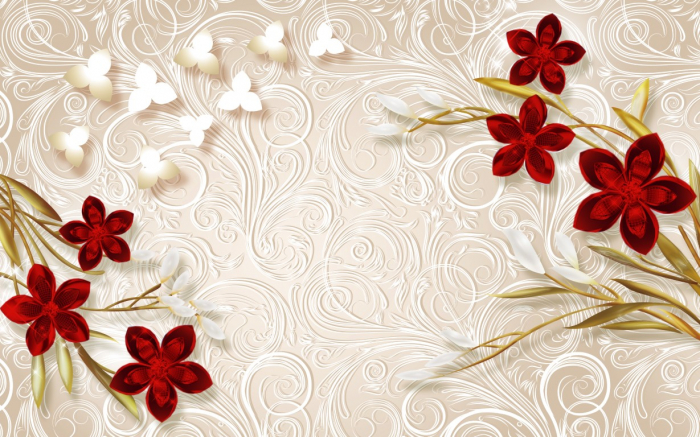 Tapet Premium Canvas - Flori rosii si albe [2]