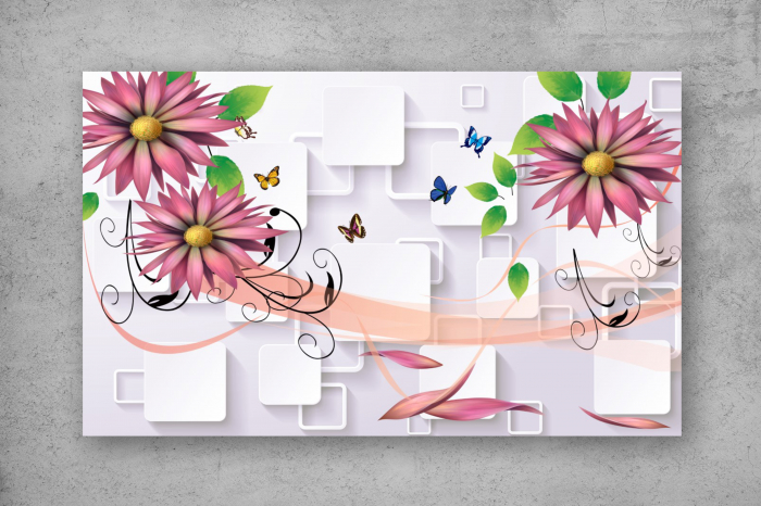 Tapet Premium Canvas - Flori si fluturi colorati 3d abstract [2]