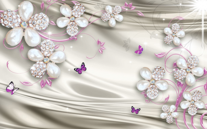Tapet Premium Canvas - Flori si perle abstracte [2]