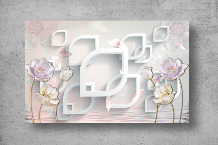 Tapet Premium Canvas - Florile albe si mov 3d abstract [2]