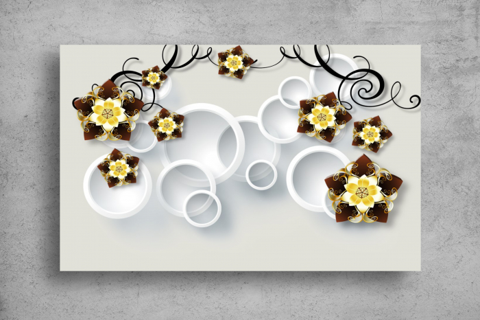 Tapet Premium Canvas - Florile colorate si cercurile 3d abstract [2]