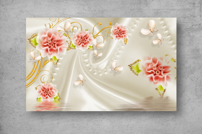Tapet Premium Canvas - Florile fluturii si apa 3d abstract [2]