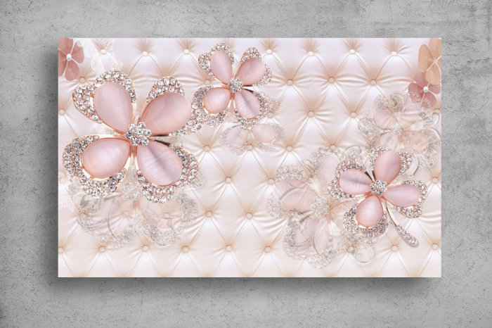 Tapet Premium Canvas - Florile roz cu perle 3d abstract [2]
