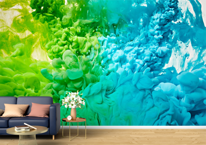 Tapet Premium Canvas - Fum colorat in albastru si verde abstract [2]