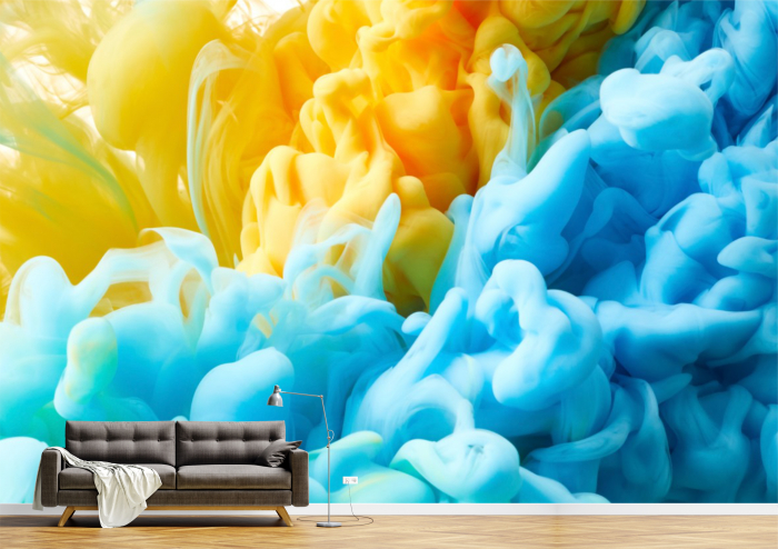 Tapet Premium Canvas - Fum colorat in galben si albastru abstract [1]