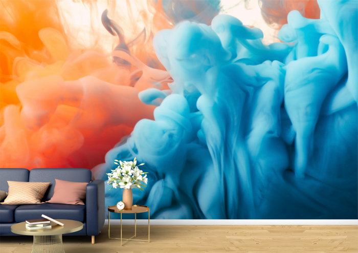 Tapet Premium Canvas - Fum colorat in nuante de rosu si albastru abstract [1]