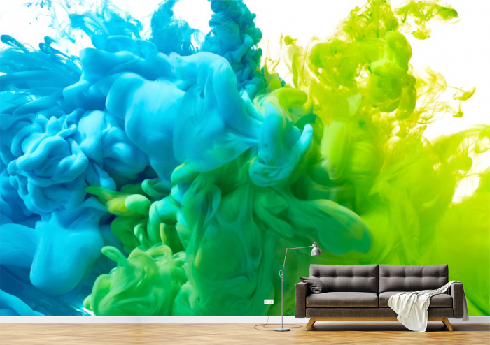 Tapet Premium Canvas - Fum colorat in verde si albastru abstract [1]
