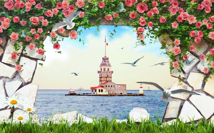Tapet Premium Canvas - Insula din mijlocul apei [2]
