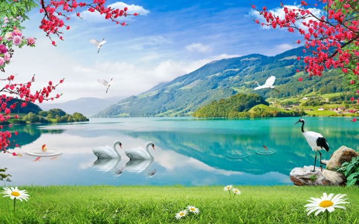 Tapet Premium Canvas - Lacul dintre munti [2]