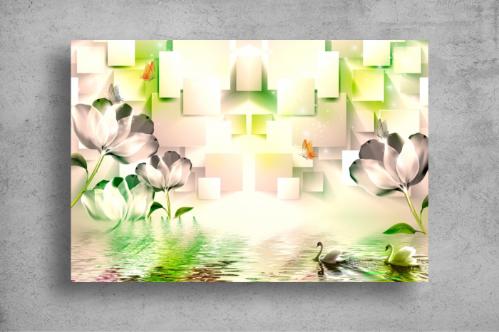 Tapet Premium Canvas - Lebedele fluturii si florile 3d abstract [2]