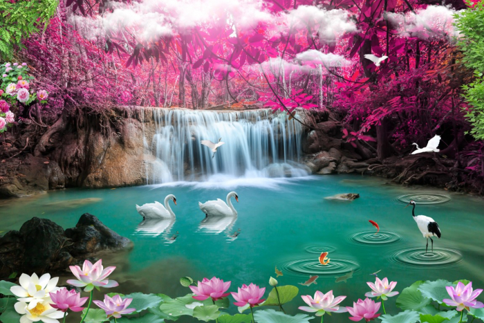 Tapet Premium Canvas - Lebedele pe lac [2]