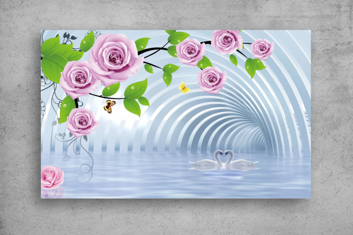 Tapet Premium Canvas - Lebedele si florile in tunel 3d abstract [2]