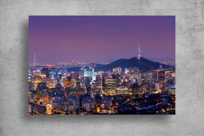 Tapet Premium Canvas - Lumini multicoloore la miezul noptii in Seoul [2]