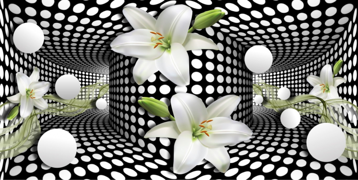 Tapet Premium Canvas - Model 3d abstract flori albe [2]