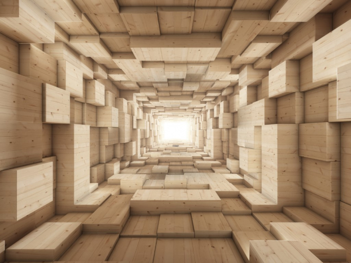 Tapet Premium Canvas - Model 3d abstract tunel lemn [2]