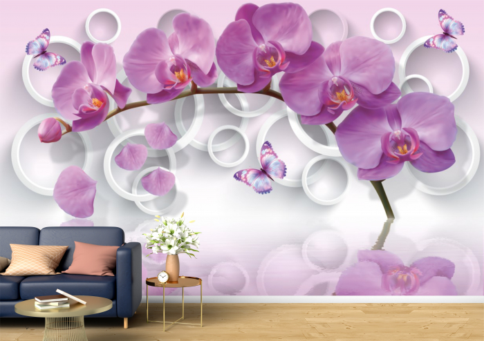 Tapet Premium Canvas - Orhideea si fluturele 3d abstract [1]